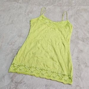 Maurices Lime Green Lace Trim Crinkle Cami Tank Top